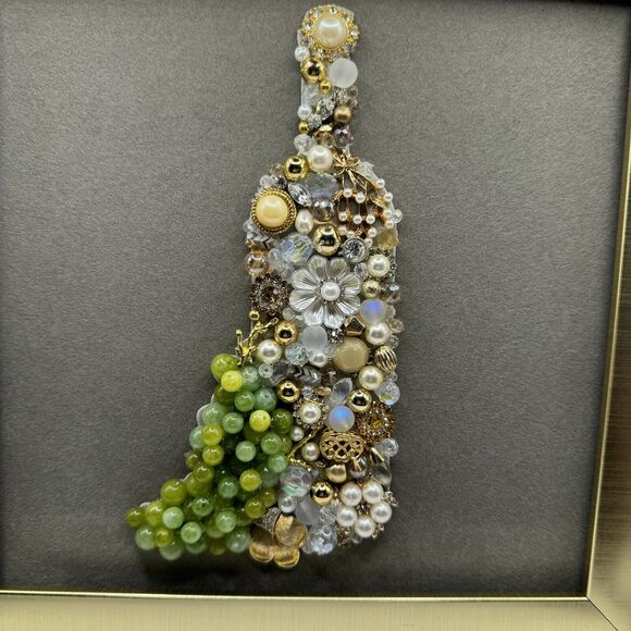 Framed Jewelry Art Wine Bottle And Grapes. Hand made one Of A Kind. 9x9 - Picture 1 of 6